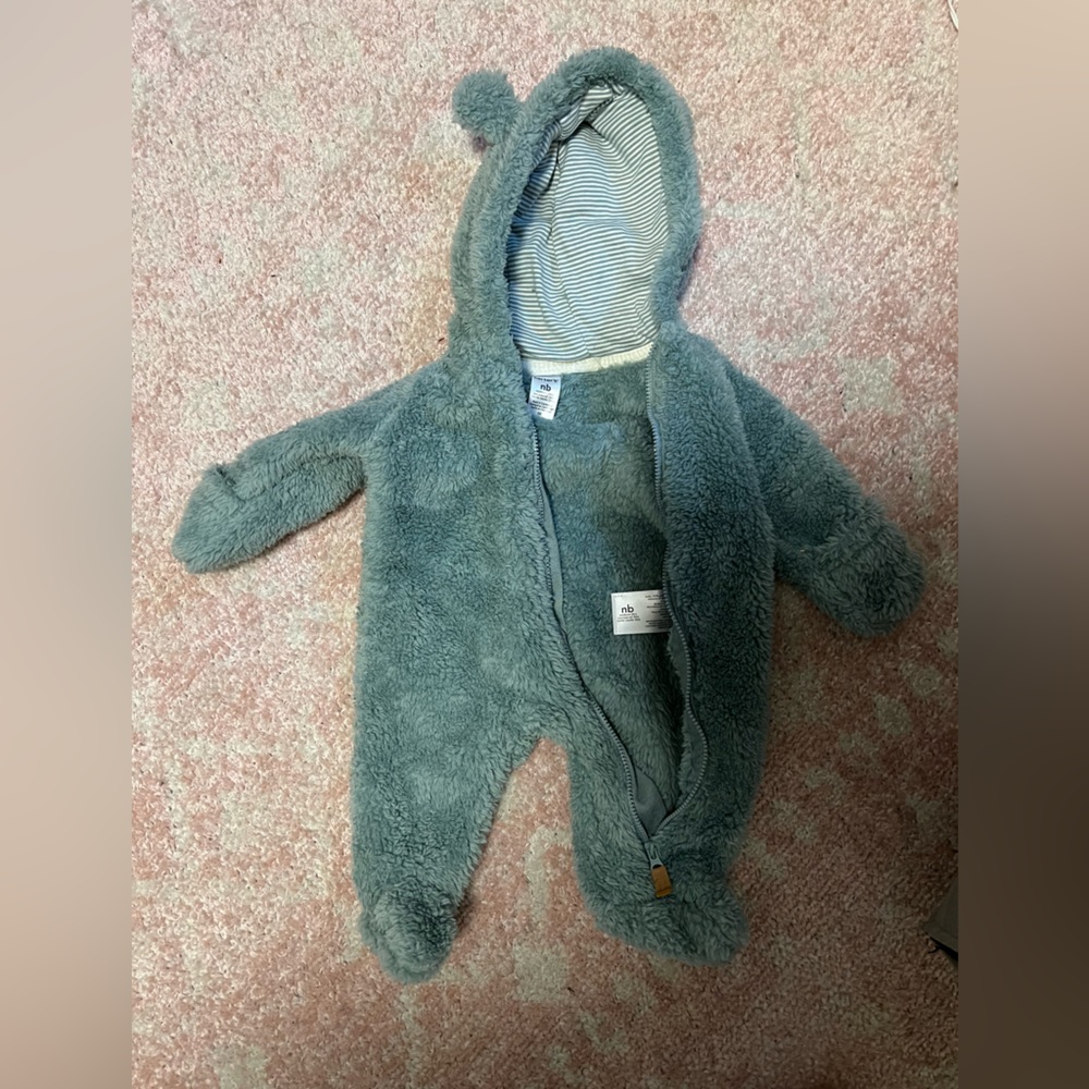 Newborn bear suit. Turquoise, super cozy and soft.